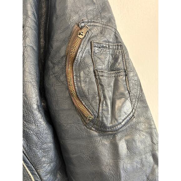 RARE 1970s French Air Force Pilot Blouson K6 Leather Jacket (Dark Navy) - Picture 9 of 14